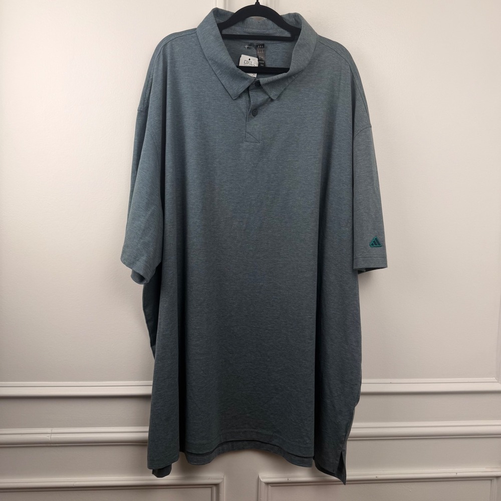Adidas Mens 4XL Polo Shirt Heathered Grey Teal Performance Golf Short Sleeve DXL